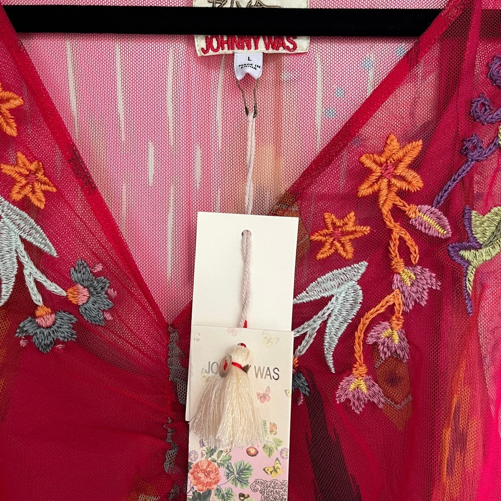 Johnny Was Red Floral Maxi Dress with Multicolor Embroidery - Picture 3 of 5